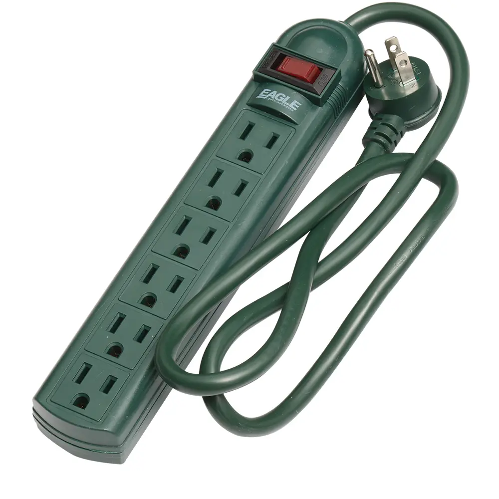 REGLETA 6 SALIDAS 2P 3H 15A 125V NEMA 5-15R CABLE 90cm VERDE #1135-G