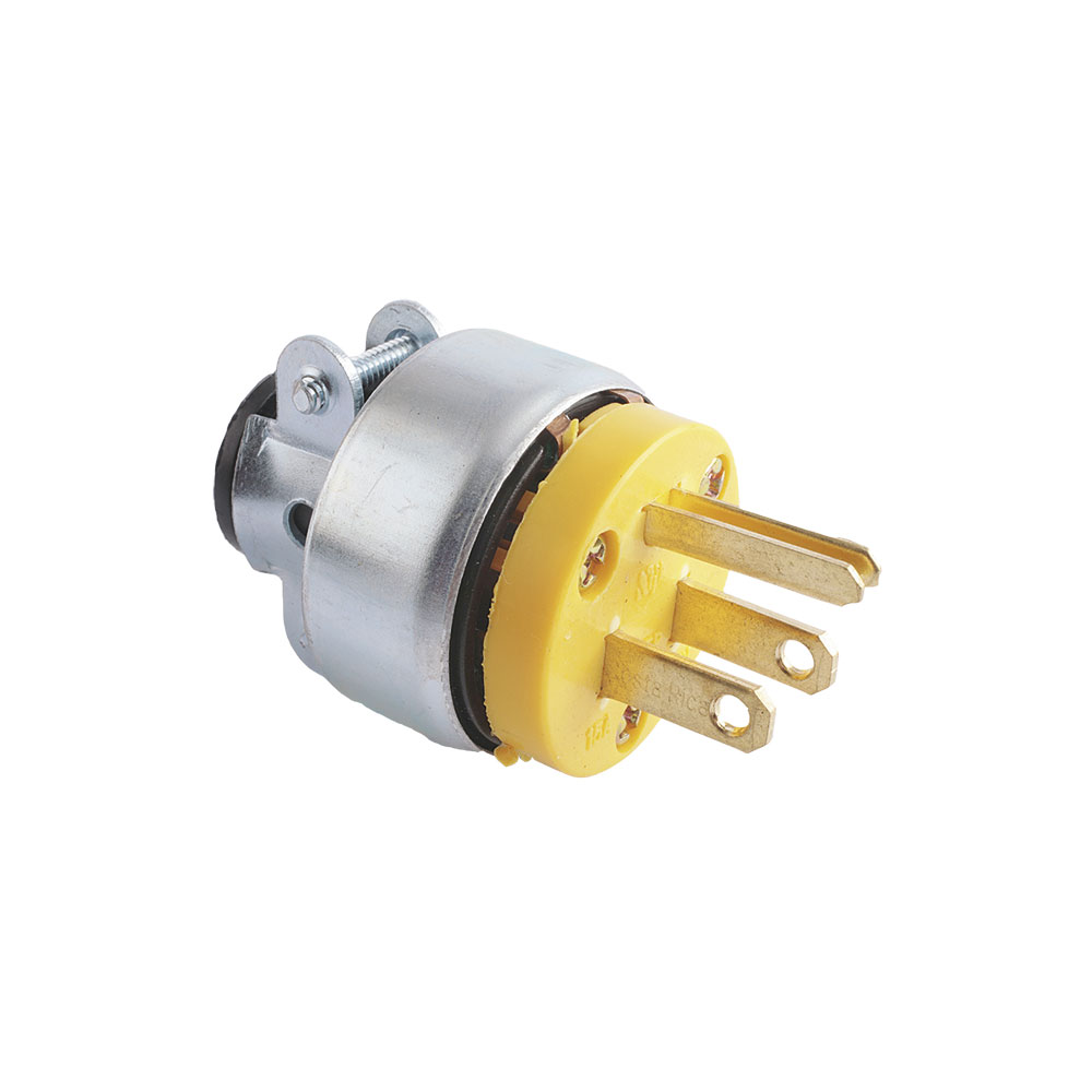ENCHUFE ARMADO C/ ABRAZADERA 2P 3H 15A 125V NEMA 5-15P AMARILLO #2867.