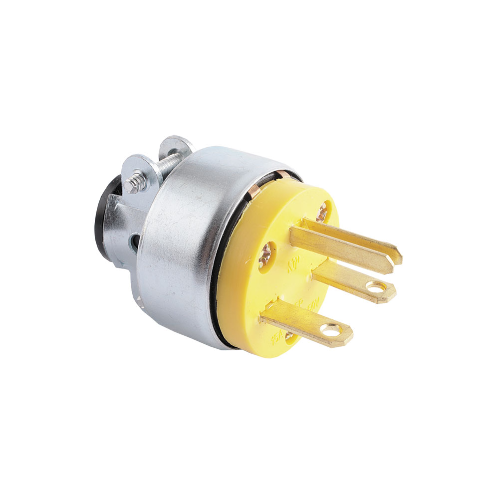 ENCHUFE ARMADO C/ ABRAZADERA 2P 3H 15A 250V NEMA 6-15P AMARILLO #2866