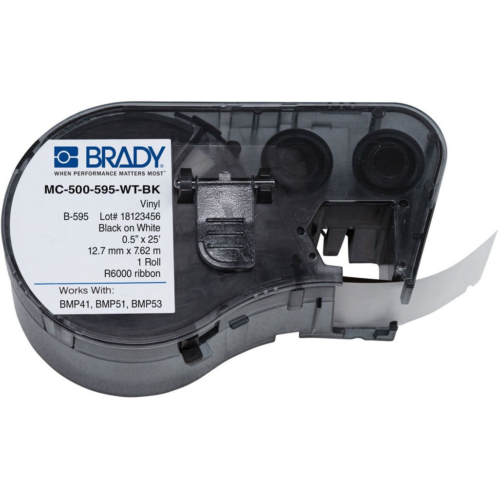 ETIQUETA D/VINIL P/BMP41 BLANCA 0.5IN X 25FT MC-500-595-WT-BK