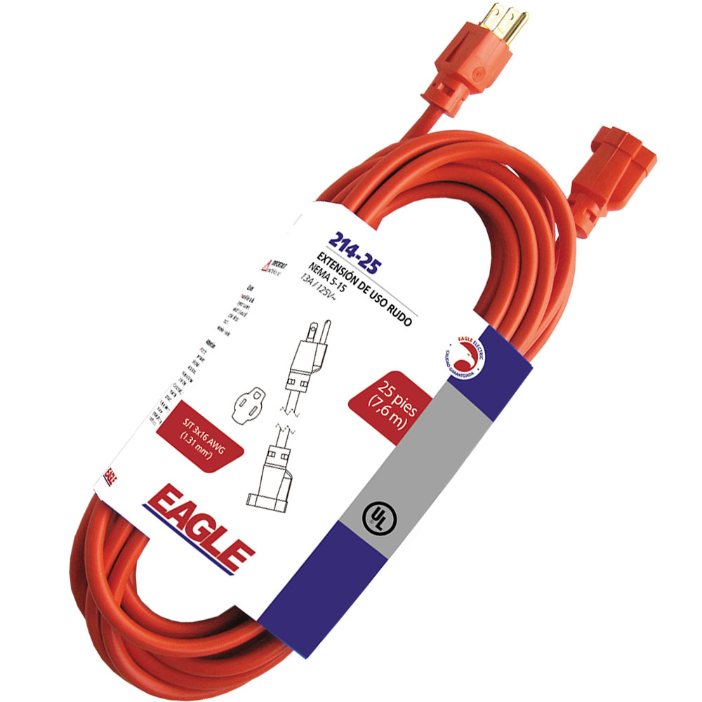 EXTENSION DE USO RUDO TSJ 3X16 13A 125V LARGO 30.5m NARANJA 214-100