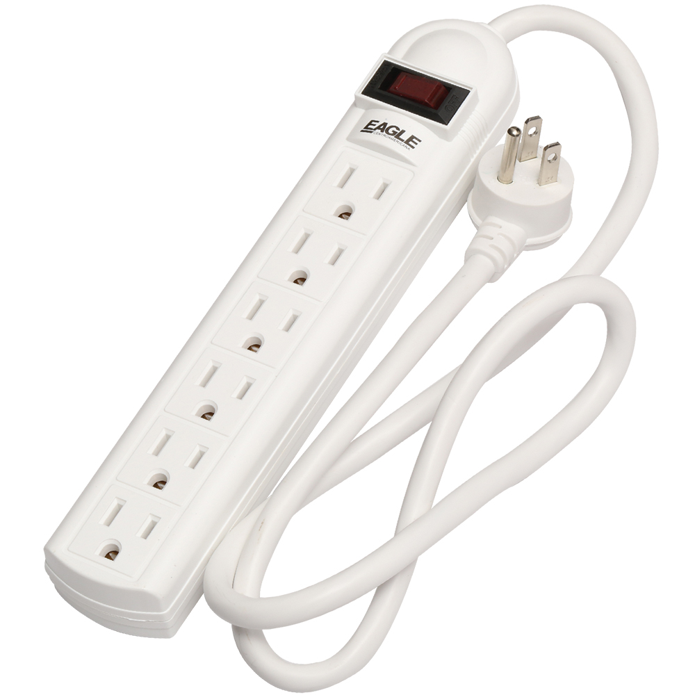 REGLETA 6 SALIDAS 2P 3H 15A 125V NEMA 5-15R CABLE 90cm BLANCO #1135-W