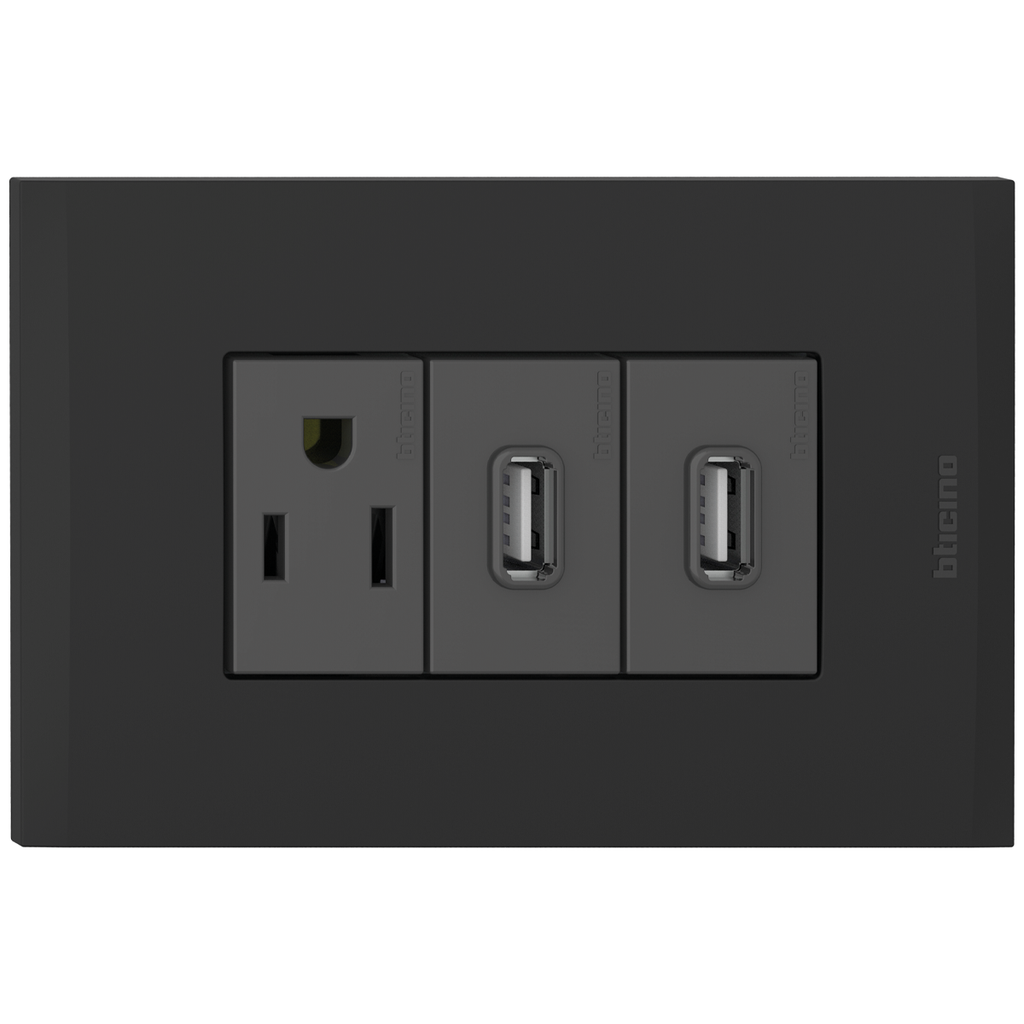 TOMA 2 USB TIPO A + 1 TOMA TR 2P 3H 15A 125V NEGRO NOBILE AF2230EANG