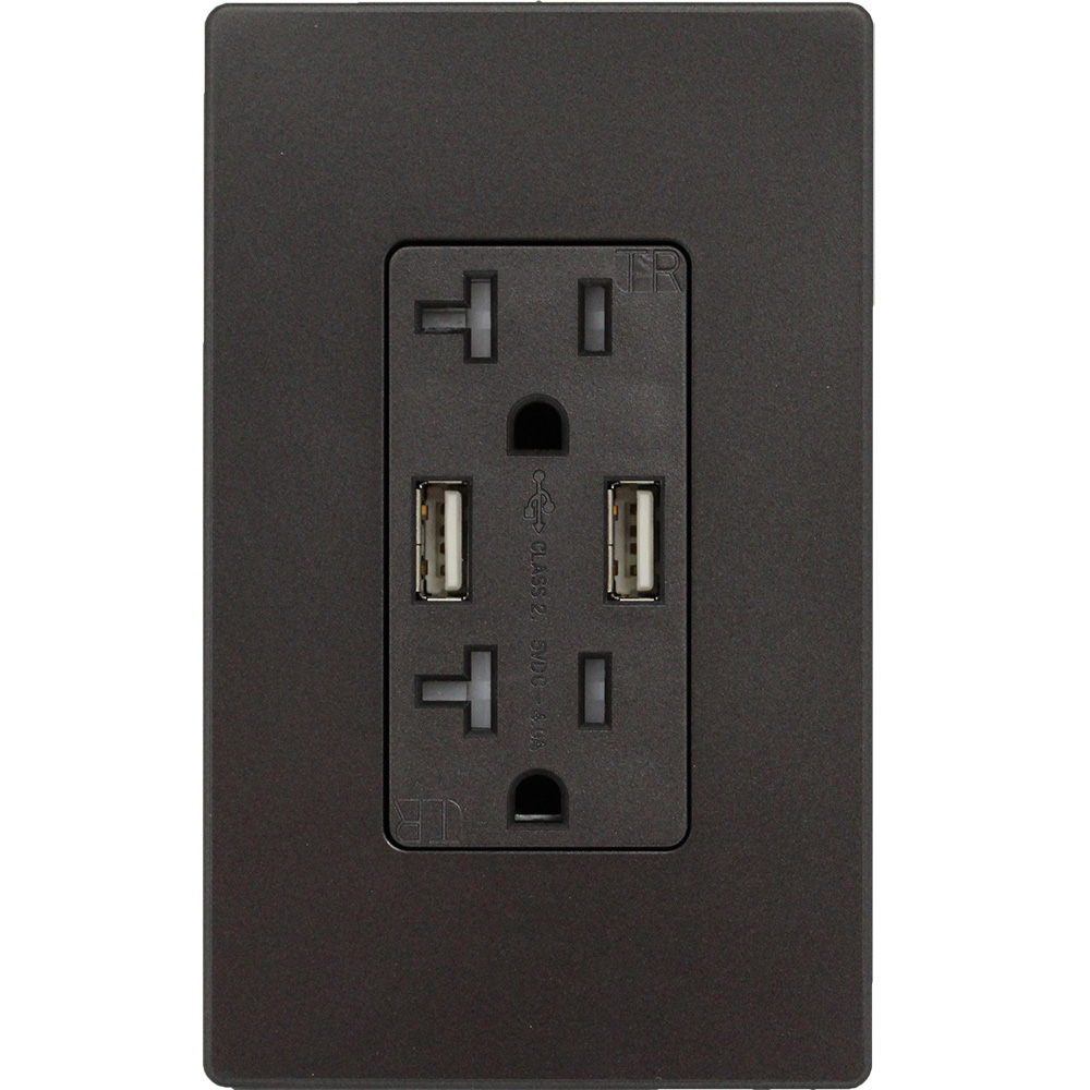 TOMA DOBLE USB TIPO A/A 2P 3H 20A 125V NEMA 5-20R 4A NEGRO DWR4-BK