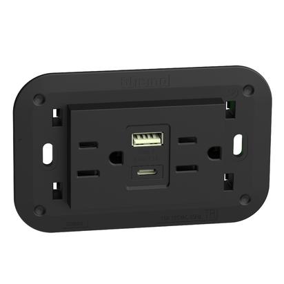 TOMA DOBLE USB TIPO A /C 15A 125V C/SOPORTE NEGRO LIVING NOW KG4188AC