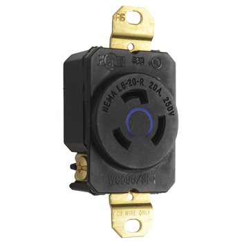 TOMA EMPOTRAR MEDIA VUELTA 2P 3H 20A 250V NEMA L6-20R P&S L620-R