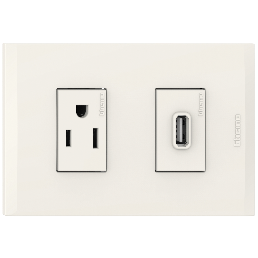 TOMA USB TIPO A + TOMA TR 2P 3H 15A 125V MARFIL NOBILE AF2231USBEM