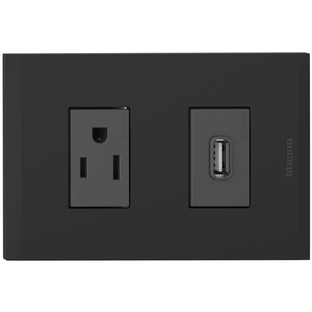 TOMA USB TIPO A + TOMA TR 2P 3H 15A 125V NEGRO NOBILE AF2231USBEANG