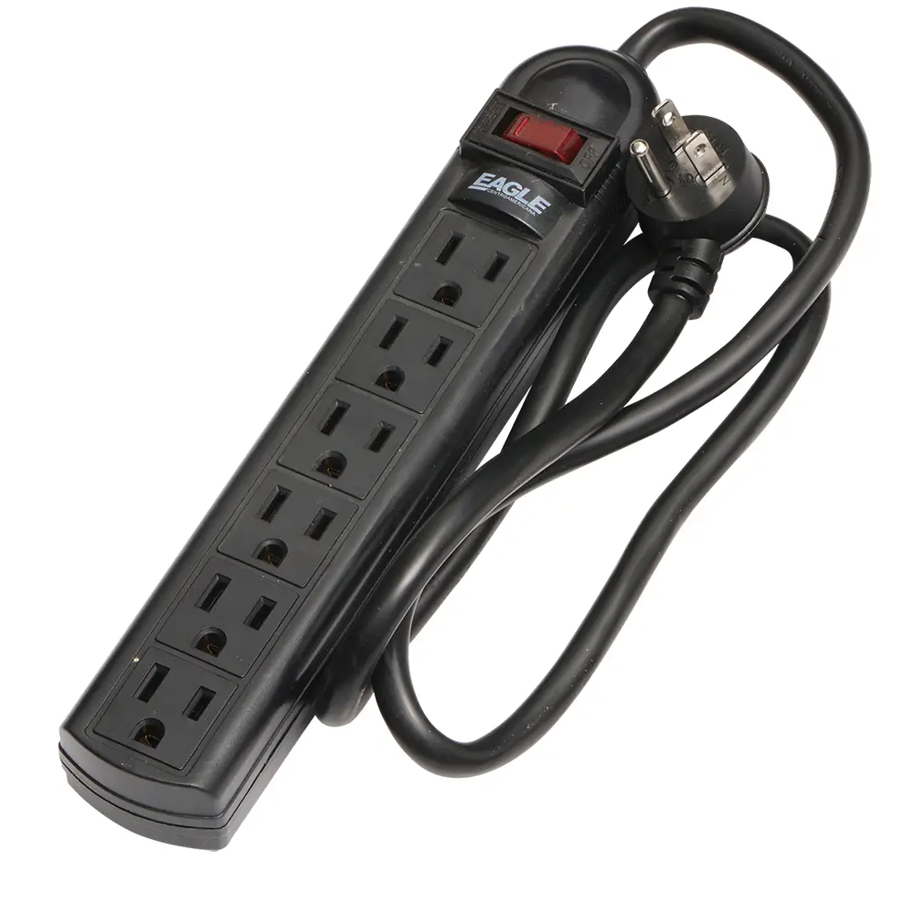 REGLETA 6 SALIDAS 2P 3H 15A 125V NEMA 5-15R CABLE 90cm NEGRO #1135-BK