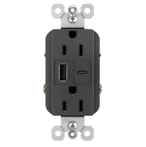 [D02R26USBBK] TOMA DOBLE USB TIPO A/C 2P 3H 15A 125V NEGRO RADIANT R26USBACBK