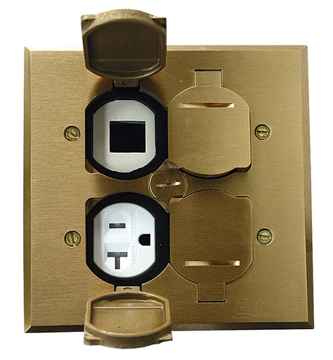 [E0257982] CAJA PISO TOMA 20A + INSERTO 2 JACK 2 GANG BISAGRA BRONCE 5798-2FBA