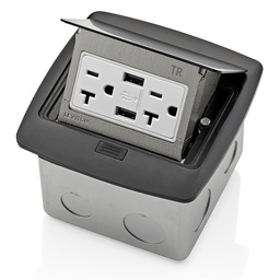 [LEVPFUS2-0MB] CAJA PISO POP-UP TOMA DOBLE USB TIPO A 20A 2P 3H 125V NEGRO PFUS2-MB