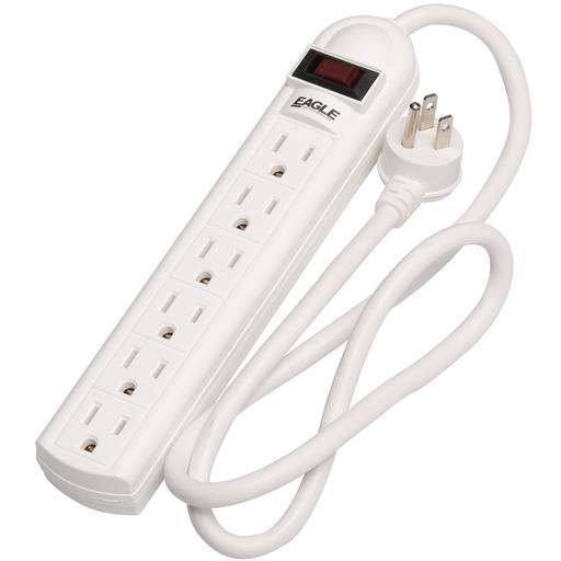 [E021135] REGLETA 6 SALIDAS 2P 3H 15A 125V NEMA 5-15R CABLE 90cm BLANCO #1135-W