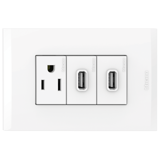 [2132330EB] TOMA 2 USB TIPO A + 1 TOMA TR 2P 3H 15A 125V BLANCO NOBILE AF2230EB