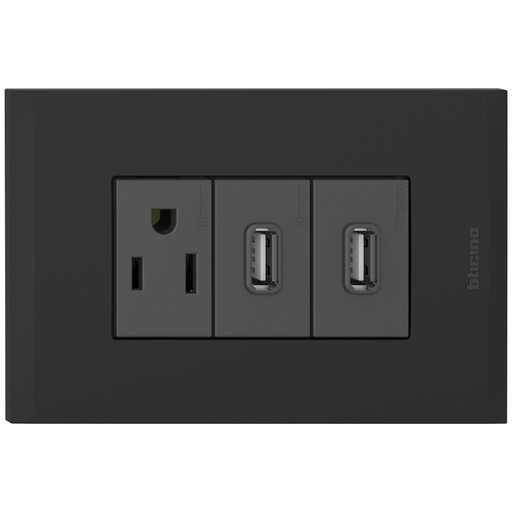 [2132330NG] TOMA 2 USB TIPO A + 1 TOMA TR 2P 3H 15A 125V NEGRO NOBILE AF2230EANG