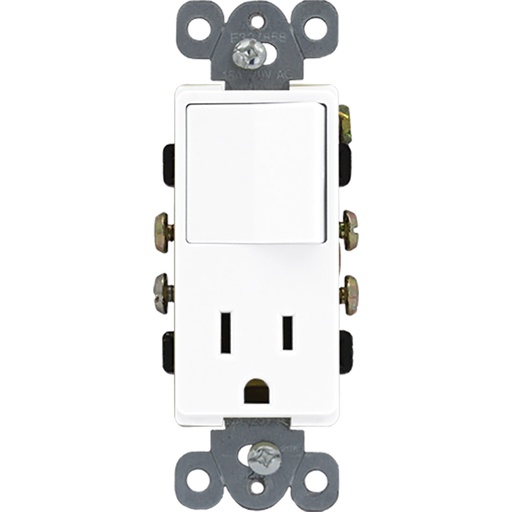 [E023284] TOMA COMBINADO APAGADOR DECOR 1P 15A + TOMA 15A 125V BLANCO 3284-W