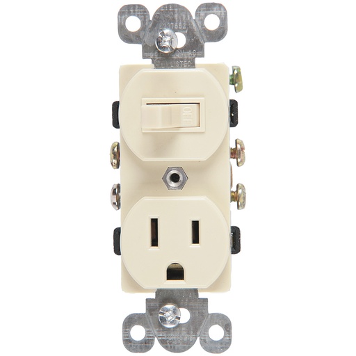 [E02274] TOMA COMBINADO APAGADOR PALANCA 1P 15A + TOMA 15A 125V MARFIL 274-V
