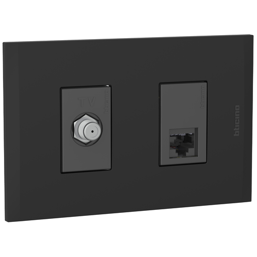 [2132292NG] TOMA COMBINADO COAXIAL TV + RJ45 CAT.6 NEGRO NOBILE AF2292EANG