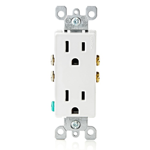 [LEV5325-W] TOMA DOBLE DECORA RESIDENCIAL 2P 3H 15A 125V NEMA 5-15R BLANCO 5325-W