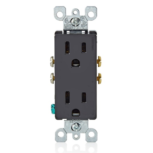 [LEV5325-E] TOMA DOBLE DECORA RESIDENCIAL 2P 3H 15A 125V NEMA 5-15R NEGRO 5325-E