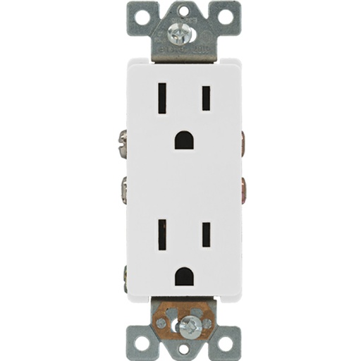 [E071107] TOMA DOBLE DECOR RESIDENCIAL 2P 3H 15A 125V NEMA 5-15R BLANCO 1107W