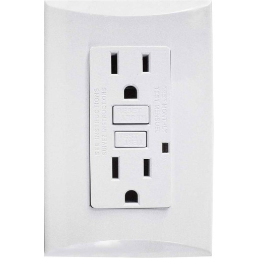 [E021018] TOMA DOBLE GFCI 2P 3H 15A 125V NEMA 5-15R BLANCO PLATA 1018-W