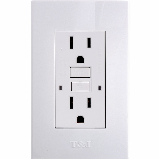 [E048046] TOMA DOBLE GFCI 2P 3H 15A 125V NEMA 5-15R BLANCO T&J 8046-W