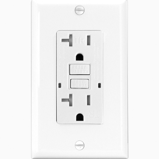 [E02T20W] TOMA DOBLE GFCI TR 2P 3H 20A 125V NEMA 5-20R UL BLANCO DECOR TST20-W