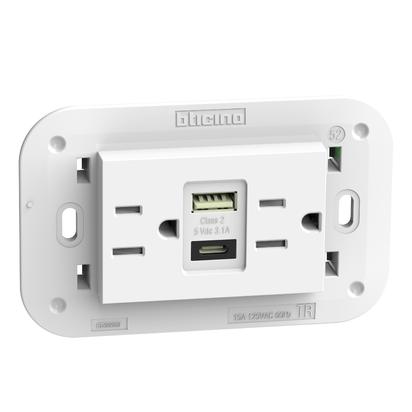 [2144188AC] TOMA DOBLE USB TIPO A/C 15A 125V C/SOPORTE BLANCO LIVING NOW KW4188AC