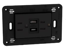 [226JB4188AC] TOMA DOBLE USB TIPO A/C 15A 125V C/SOPORTE NEGRO MATIXGO JB4188AC