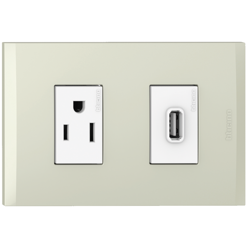 [2132231CH] TOMA USB TIPO A + TOMA TR 2P 3H 15A 125V CHAMPAG NOBILE AF2231USBEBCH