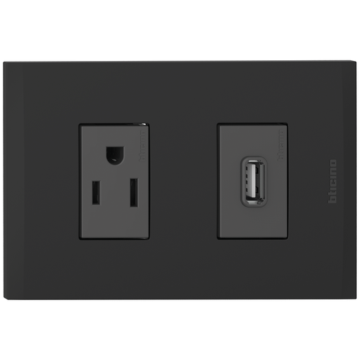 [2132231NG] TOMA USB TIPO A + TOMA TR 2P 3H 15A 125V NEGRO NOBILE AF2231USBEANG