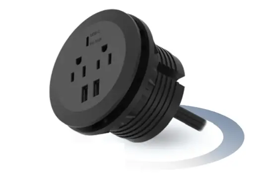 [E01136-BK] REGLETA P/MUEBLE 2 TOMAS 15A 125V 3 SALIDAS USB A/C 2m NEGRO 1136-BK