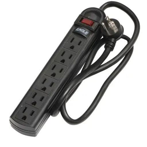[E021135-BK] REGLETA 6 SALIDAS 2P 3H 15A 125V NEMA 5-15R CABLE 90cm NEGRO #1135-BK